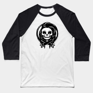 Female Joiner Skull and Saws Black Logo Baseball T-Shirt